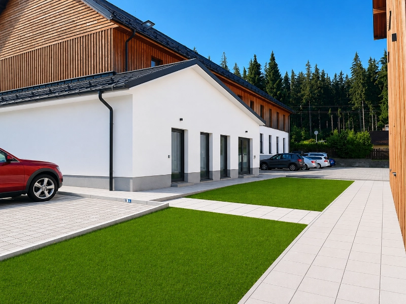 Parkování apartmánu Javorná na Šumavě – vyhrazené parkovací místo u vchodu