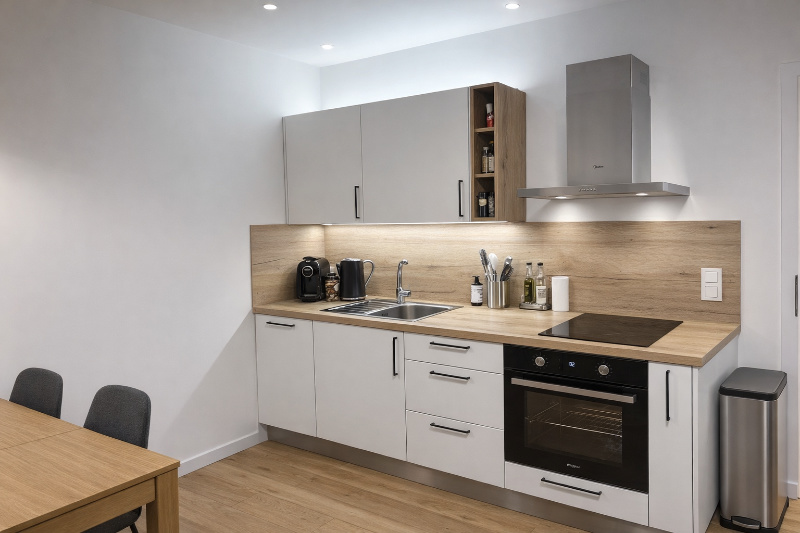 Kuchyň apartmánu Javorná na Šumavě – plně vybavená kuchyň s myčkou a kávovarem