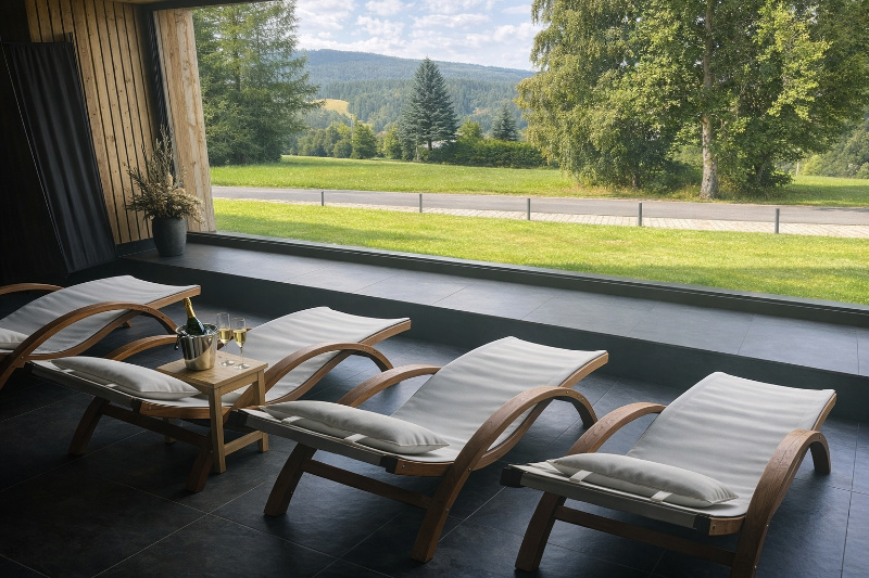 Wellness apartmánu Javorná na Šumavě – sauna a relaxační prostor